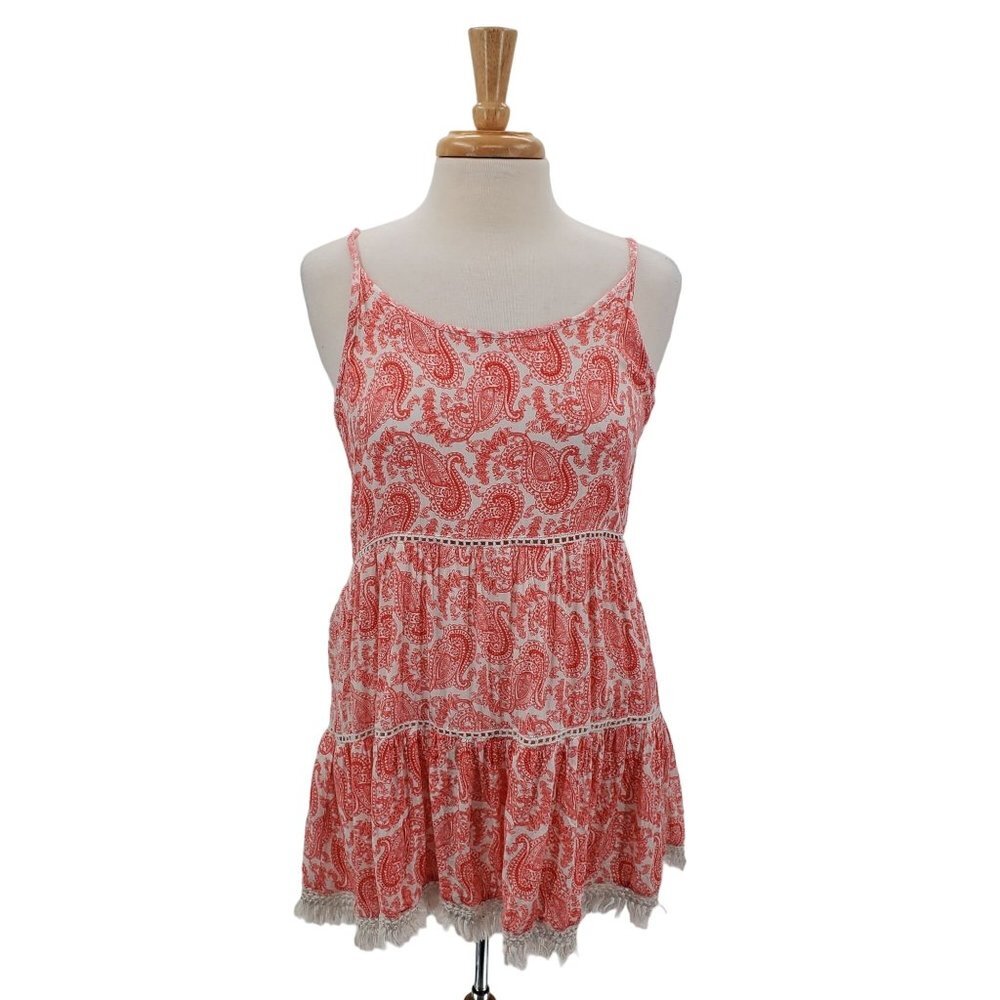 Body Glove Womens‎ Boho Tunic Tank Top Size M Pink White Paisley Tie Back Flowy